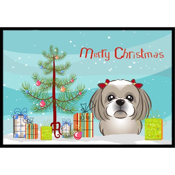 Carolines Treasures Christmas Tree and Gray Silver Shih Tzu Indoor or Outdoor Mat- 18 x 27 BB1622MAT - main
